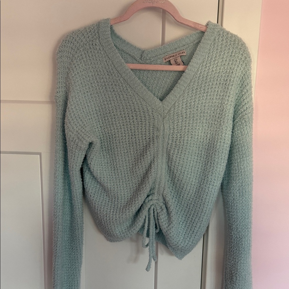 Soft Knit V-Neck Sweater in Light Blue